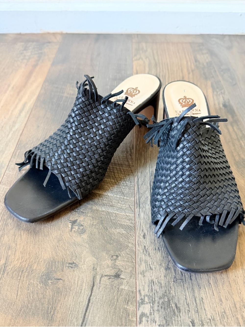 L’arianna Woven Leather Slide Mules Black 9.5 made in italy Gianluca Capuano